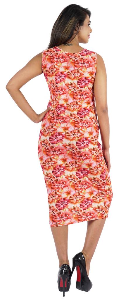 Bimba Printed Bodycon Midi Dress For Women Casual Sleeveless Viscose Jersey