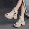 Sommer Sandalen für Damen aus echtem Leder mit offenen Zehen und Perforation im Retro-Stil, atmungsaktive Mules mit Reißverschluss hinten