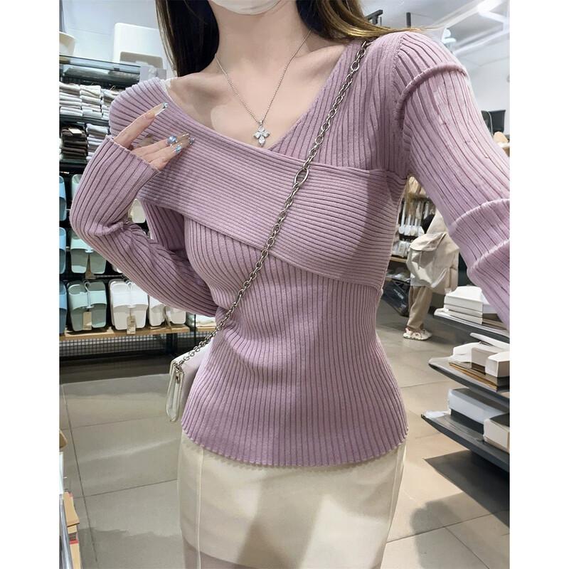Elegant V-Neck Slim Fit Knit Top