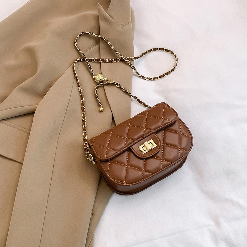 2024 New Women's Bag Casual Texture Solid Color Diamond Chain Small Bag Women's Fashion Shoulder Crossbody Small Square Bag Trendy Black