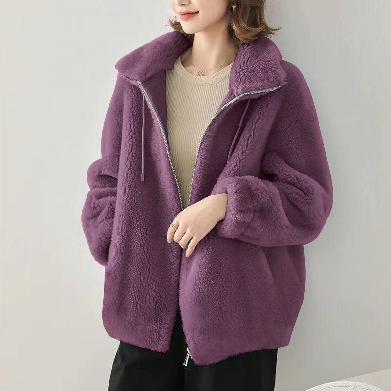 Extra Large Size Loose Coral Fleece Fleece Jacket Women's Autumn and Winter Thickened Double-sided Fleece Polar Fleece Jacket Women's Tide