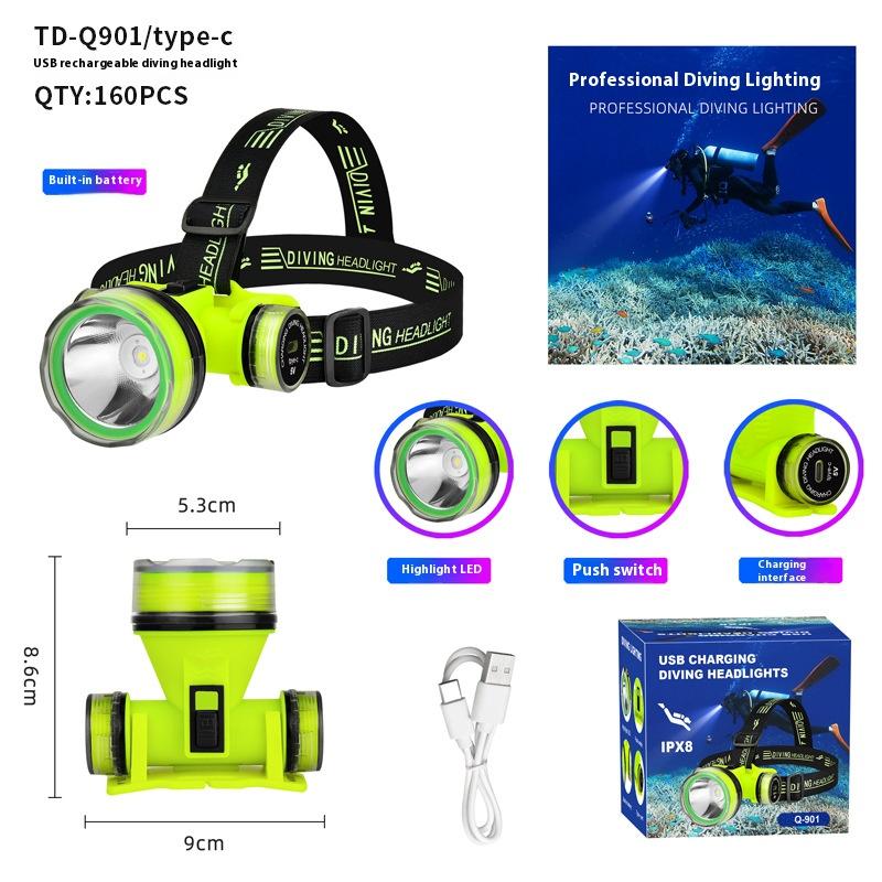 Portable Rechargeable Diving Headlight 350m Underwater Submersible Waterproof Super Bright LED Diver Spearfishing Headlamp NEW