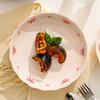 Bow Pattern Ceramic Plates Household 8 Inch Underglazed Colour Cream Wind High End Dinner Tableware Aesthetic Pink Deepen Dish