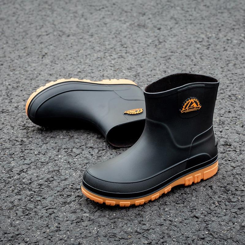 Rain Shoes Men's Fashion Wear Short Rain Boots Car Wash Fishing Cotton Waterproof Shoes Kitchen Work Non-slip Glue Shoes Men