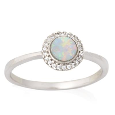 Rzemieślniczy srebrny pierścionek „Goddess Opal” srebrno-biały (rod) - 8mm