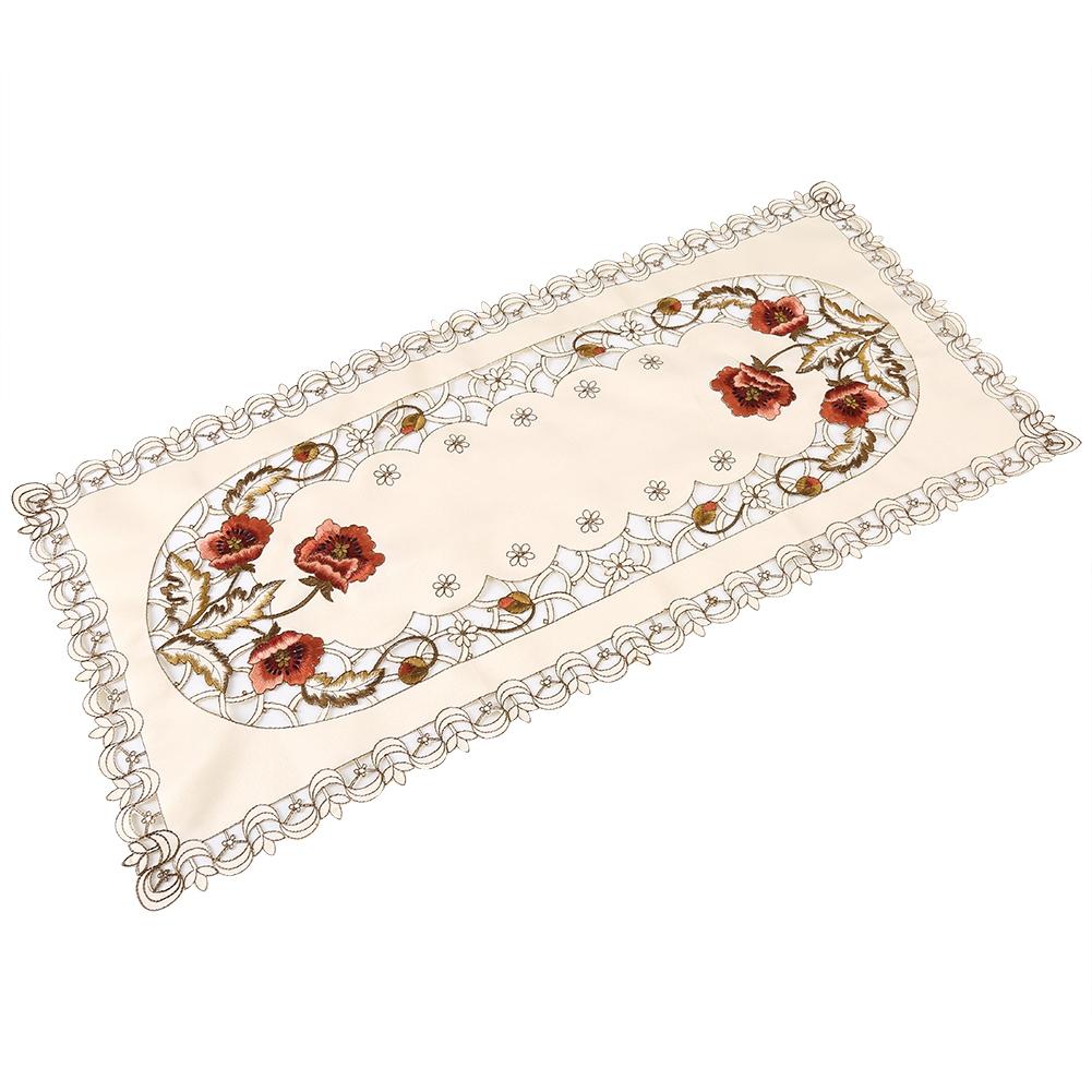 Red Floral Flower Hollow Embroidered Table Runner Tablecloth Cutwork Table Decor