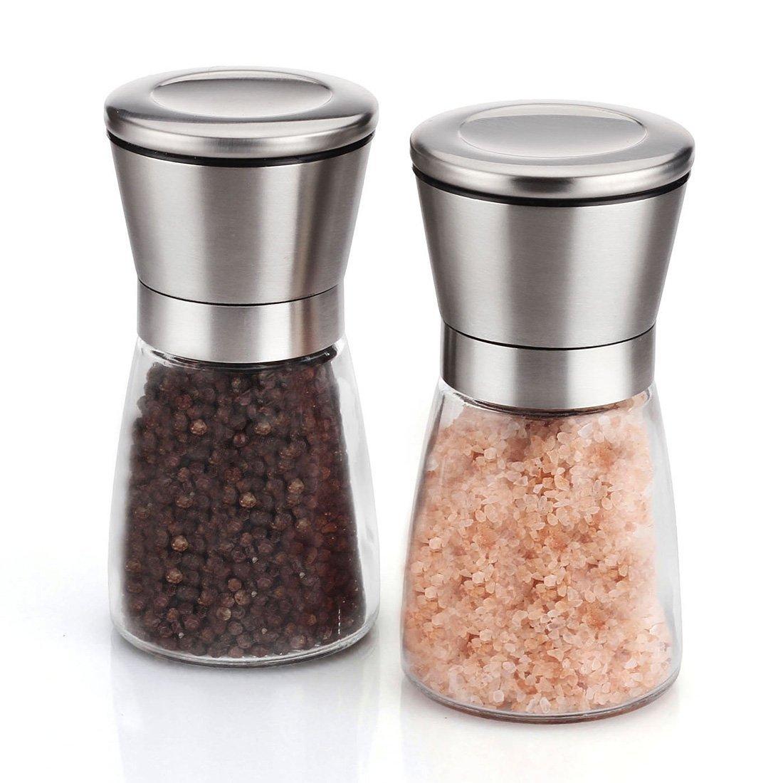 

HJ Pepper Mill, Spice Mill, Stainless Steel, Manual Operation, Easy Operation, Adjustable Coarseness, Pepper Grinder, Ceramic Salt Mill, Set of 2