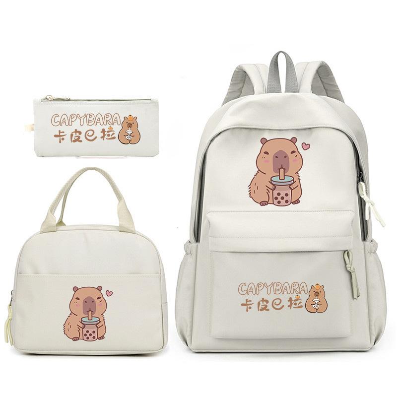 Large Capacity Schoolbag with Shoulder Strap; Student Three-piece Pencil Case Set