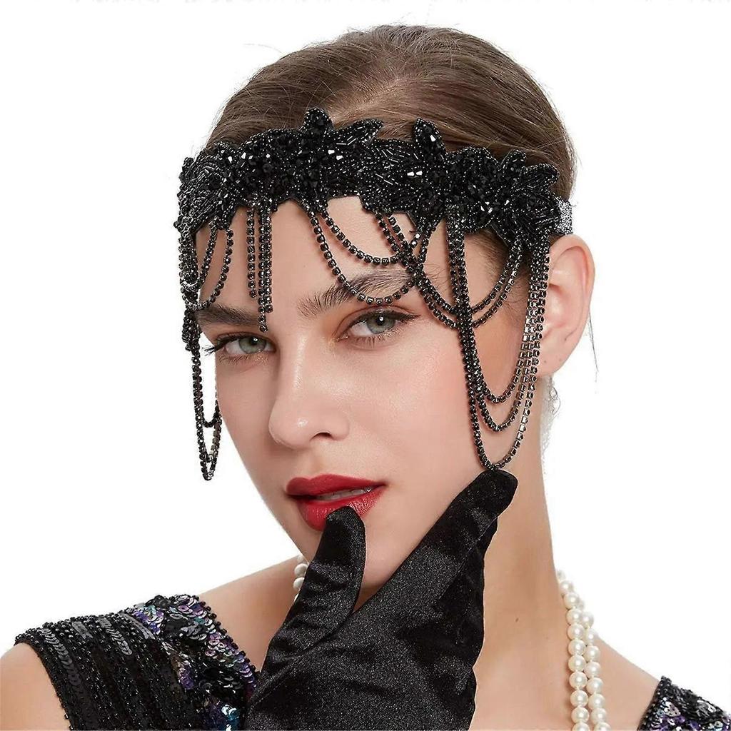 Elegant Crystal Flower Hairband for Female Masquerades Party Headpieces Shimmering Party Fringed Hairband for 1920s Party