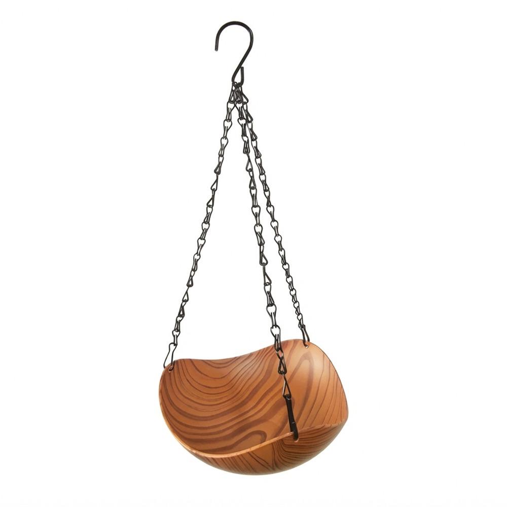 

Retro Style Wood Grain Bird Feeders Thickened Iron Chains Open Bowl-shaped Hanging Bird Bath S Hooks Plastic Bird Bathtub коричневый
