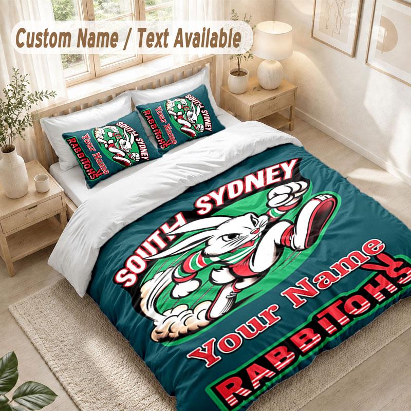 Custom Name Bedding Set 3 PiecesSouth Sydney Rabbitohs Print Duvet Cover + 2 Pillowcases Soft Bed Decor