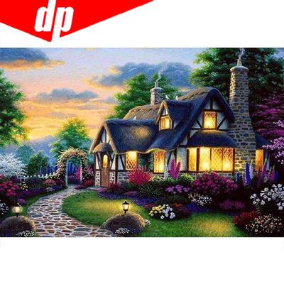 Pittura Diamante 5D Fai da Te Completa "Paesaggio Casa" Mosaico Ricamo Diamante Punto Croce