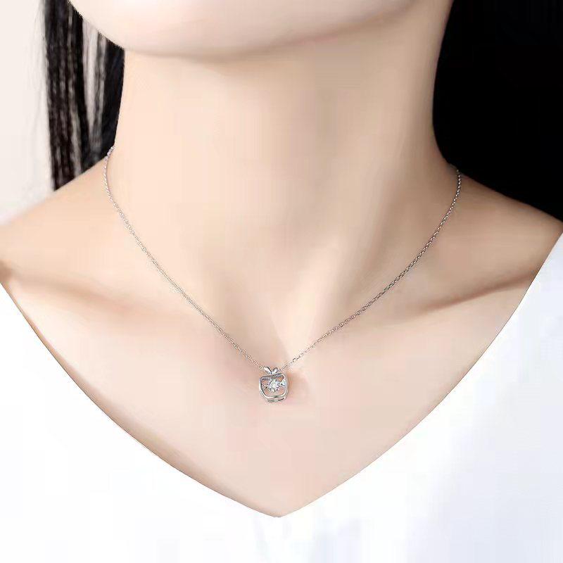Silver Sterling S925 Apple Pendant Clavicle Necklace - Elegant Minimalist Christmas Jewelry 925 Sterling Silver