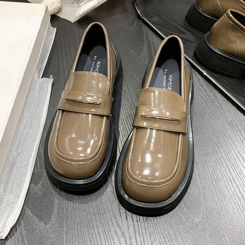 

Туфли-лоферы на платформе 2025 новая весна хорошо сочетаются черные туфли из маленькой кожи британские Мэри Джейн круглый носок ретро-стиль 40 хаки