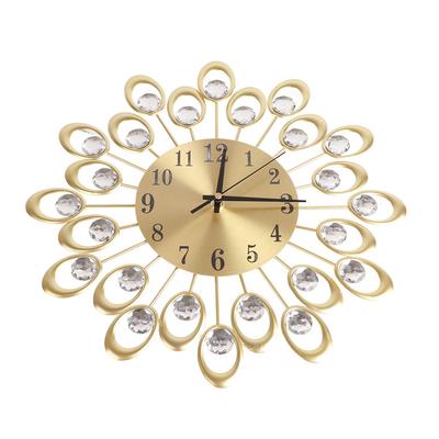 European Style Flower Clock Iron Art Battery Operated Mute Easy To Read Home Office (Gold)