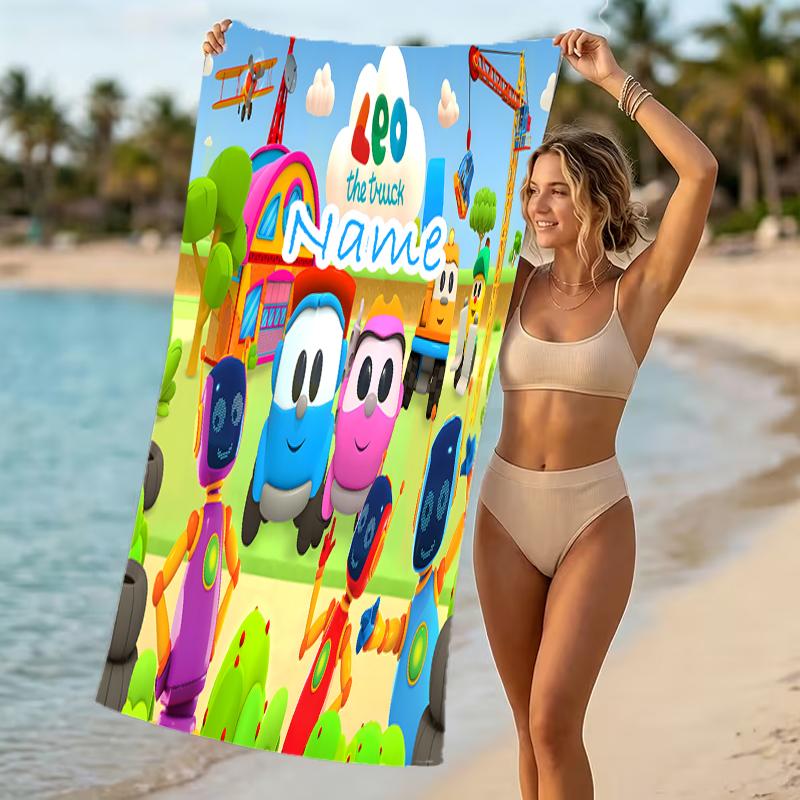 Customizable personalized beach towels Leo the Truck themed designs.Suitable for the beach, yoga, sports;ideal as beach accessories