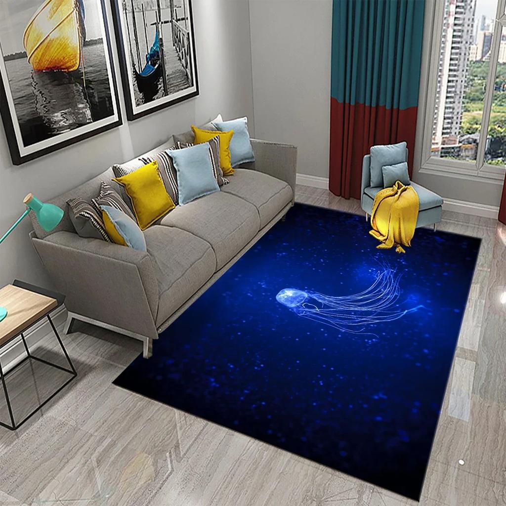 3D Jellyfish Pattern Carpet Marine Life Theme Rug for Bedroom Rug Living Room Bathroom Non-slip Mat Home Hotel Rug Kitchen Rugs