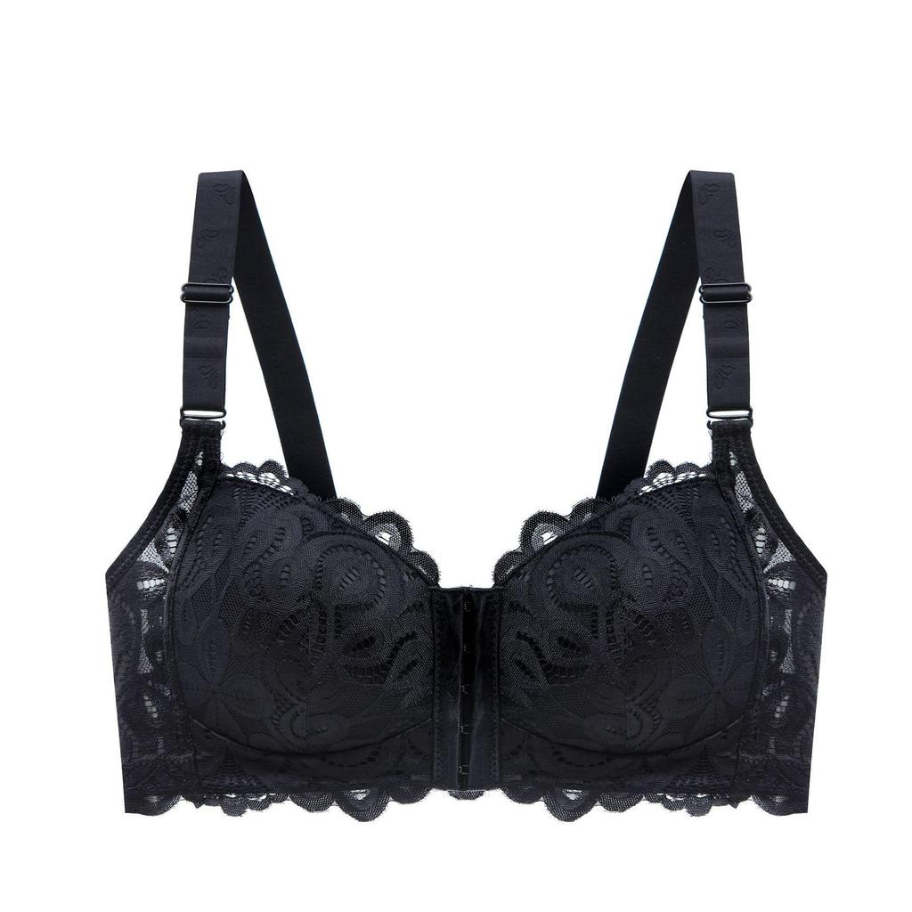 Plus Size Front Closure Lace Bra - Thin, Comfortable, Wire-Free Design for Extra Support