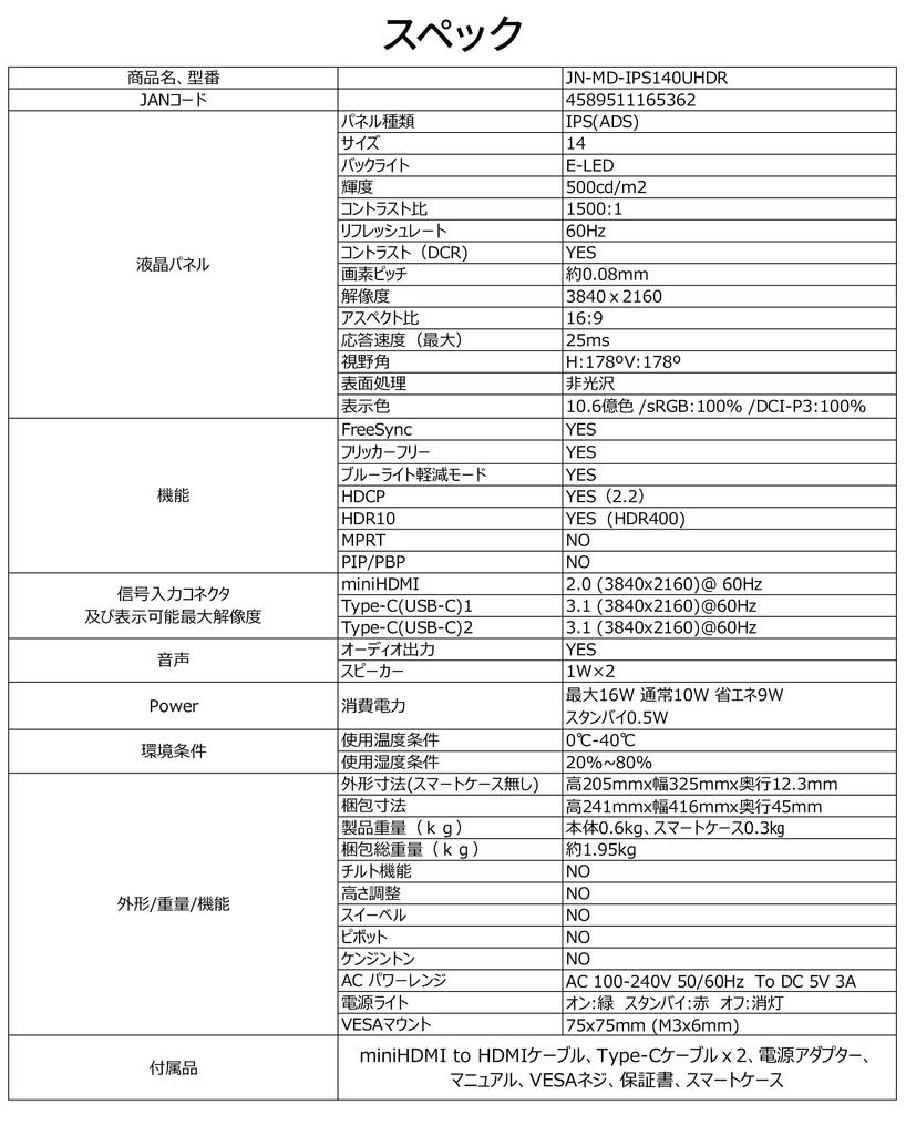 JAPANNEXT 14 inch mobile monitor IPS panel 4K UHD 3840x2160 resolution with smart case (Type C/PC compatible/built-in speaker/sRGB100%/non-glossy)