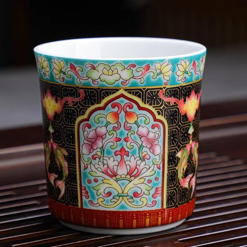 Enamel Color Tea Cup Tasting Cup Master Cup Chinese Retro Tea Cup Household Kung Fu Straight Mouth Cup Tea Set