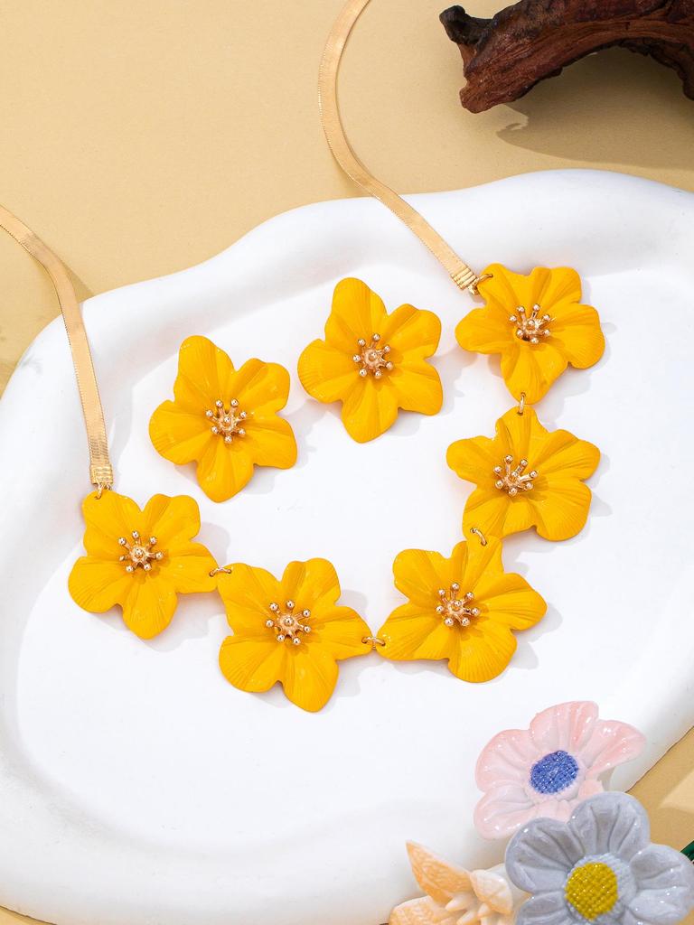 Exquisite Double Flower Necklace & Three-Dimensional Floral Earrings Set