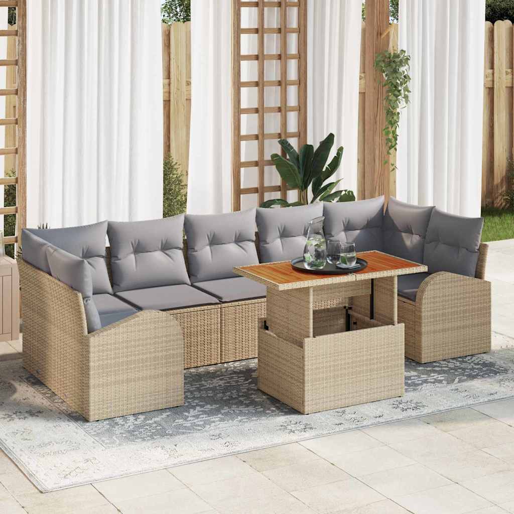 Garden Sofa Set with Storage 8 Pcs Beige Poly Rattan