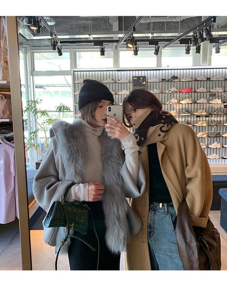 Women's Long Sleeve Wool Blend Coat Autumn Winter New Style Trendy Camel Color Hepburn Style Lady Fashion Coat
