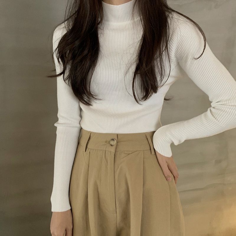 Medium-necked Blouse, Semi-turtleneck Sweater, Slim-fitting Top In Spring, New Tight-fitting.
