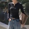 MJ STYLE Women's Half-Zip Long-Sleeve T-Shirt