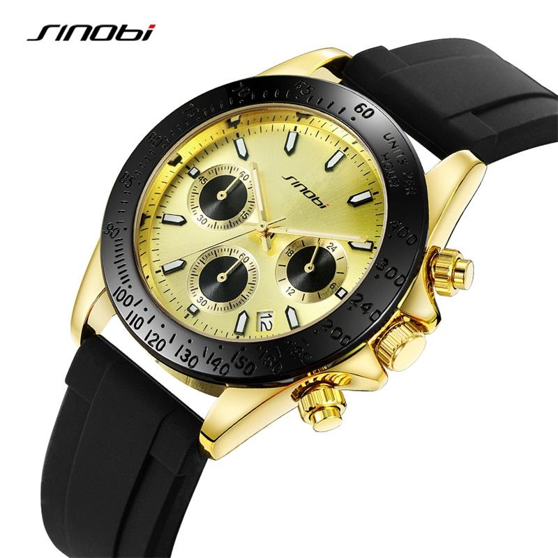 SINOBI Top Luxus Herrenuhren Fashion Style Herren Quarz Armbanduhren Chronograph Goldene Herrenuhr Männlich Beste Geschenke