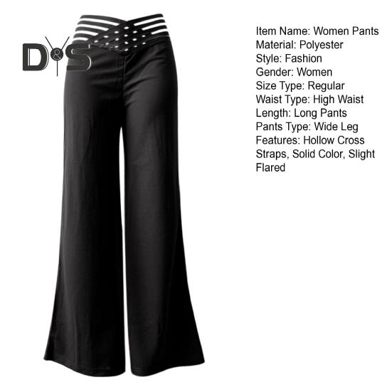 Women Wide Leg Pants High Waist Hollow Cross Waistband Slightly Flared Trousers Solid Color Casual Long Pants Streetwear