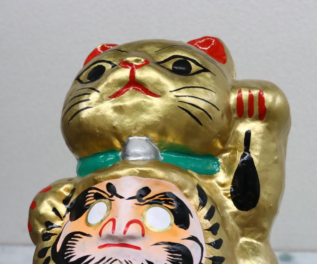 Tillverkad i Japan Lycklig Daruma Katt Guld (Stor)