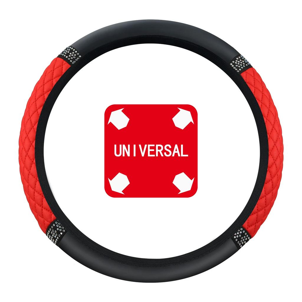 1PC Car Steering Wheel Cover High-grade Women's Splice Diamond Insert Without Inner Ring Non-slip PU Elastic Handlebar Cover