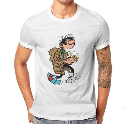 Grappige Guust Flater Banaan Eten O-Hals T-Shirt Gaston Lagaffe Comics Stof Basis T-Shirt Heren Tops Nieuw Ontwerp Fluffy Hot Sale