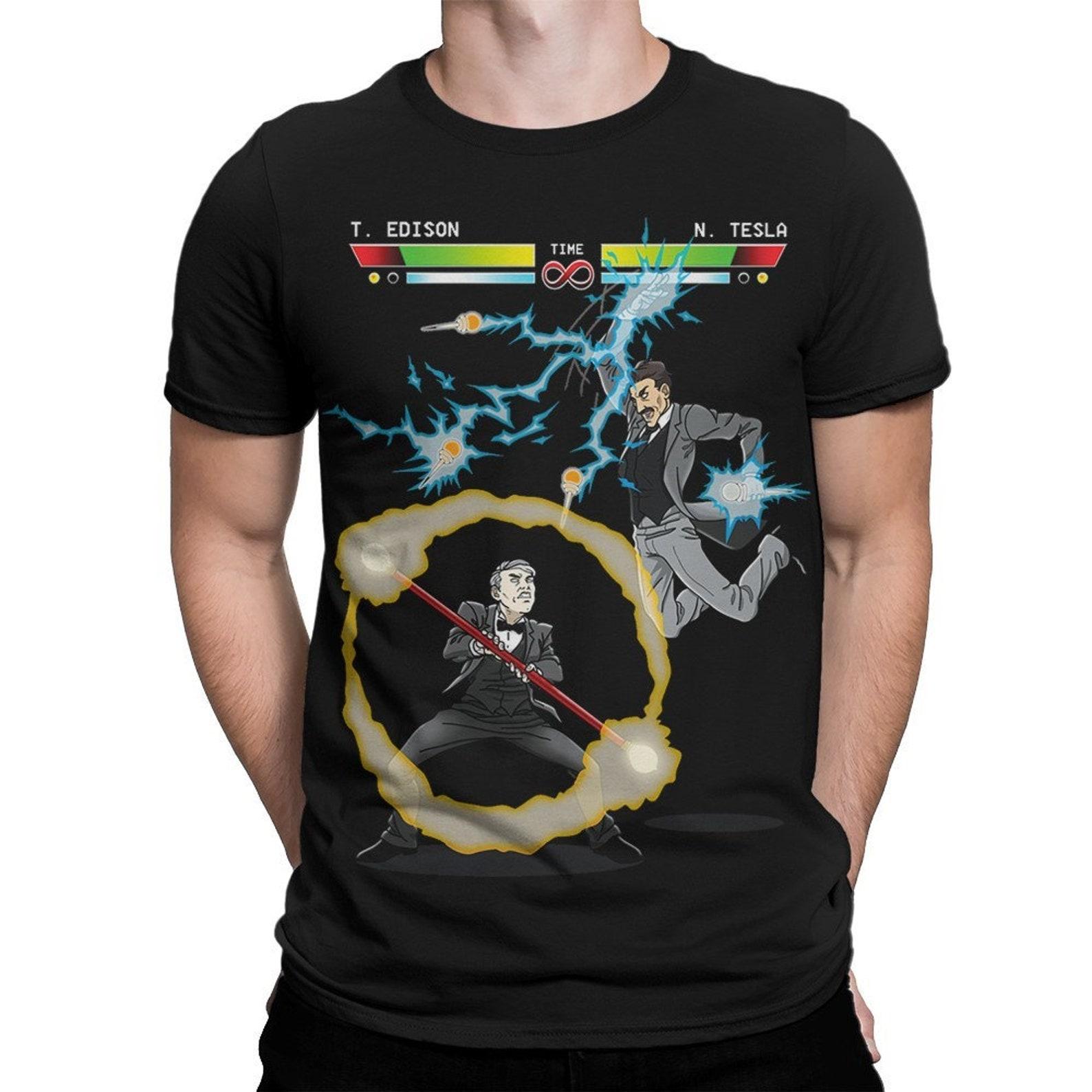 Nikola Tesla vs Thomas Edison Battle T-Shirt, Men s Women s All Sizes (pfa-267) 3XL