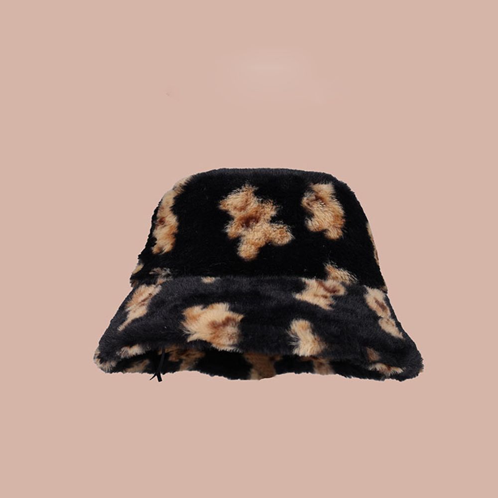 

Bear Print Retro Unique Lamb Wool Fisherman Hat Women Bucket Hat Fashion Design Korean Style Hat чорний