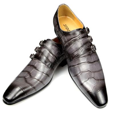 Moda Moda Biznesowe Męskie Skórzane Buty Nadruk Krokodyla Ślub Impreza Biuro Wysokiej Klasy Prawdziwa Skóra Buty Szare Szpiczasty Nosek Mokasyny