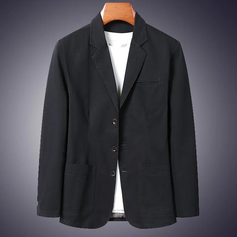 

Blazer Men Fashion Business Solid Color Slim Fit Casual Work Cotton Korean Coat for Men Middle-aged Plus Size Loose Blazer 4XL чорний