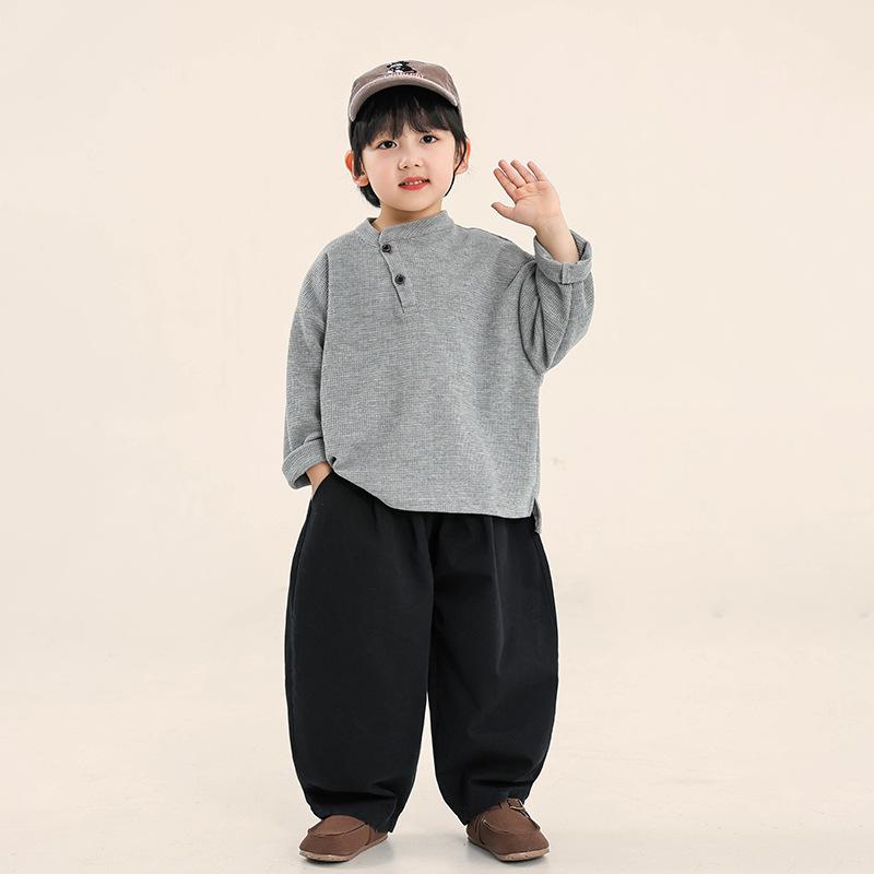Boys Long Sleeve Solid Casual Round Neck Kids Spring Autumn T Shirt 90cm