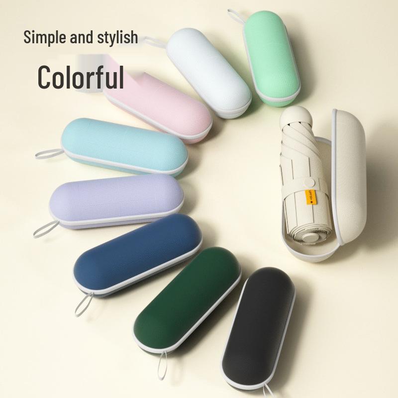 Compact Dual-Use Sun and Rain Umbrella with Black Glue Sunshade - Stylish Ladies' 5-Fold Capsule Design