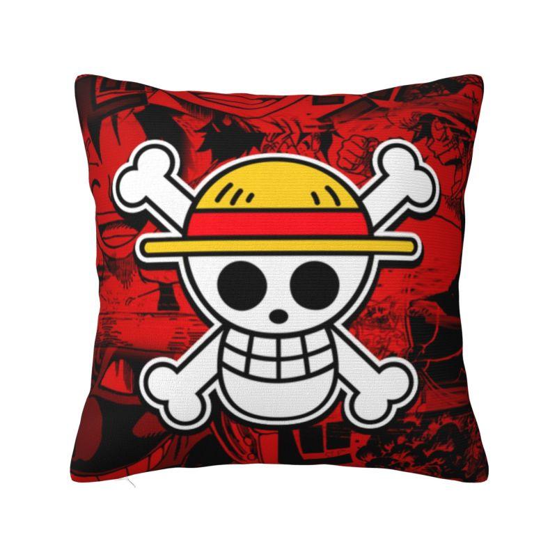 Custom Modern One Pieces Luffy Anime Cushion Cover for Sofa Soft Pirate Skull Manga Pillow Case
