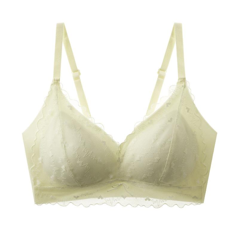 Cream Lace Wireless Bra with High Side Panels for Side Fat Control