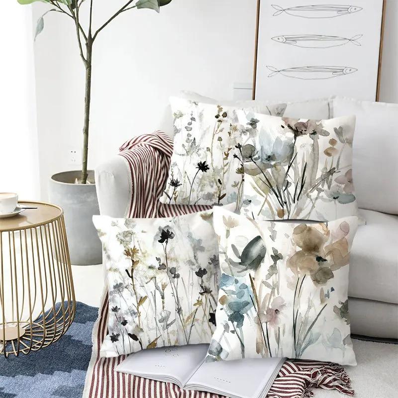 Home Decor Watercolor Floral Patterned Cushion Covers Pattern Cushion Cover Suitable For Sofa Bedroom Car Pillow Cover