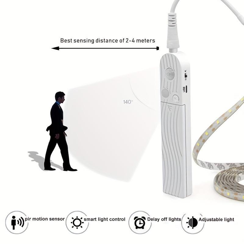 Flexible Adhesive Battery Box Human Body Sensor Light, Warm White Multi-mode LED Strip, Long Strip Lights for Stairs, Wardrobe, Study, Bedroom
