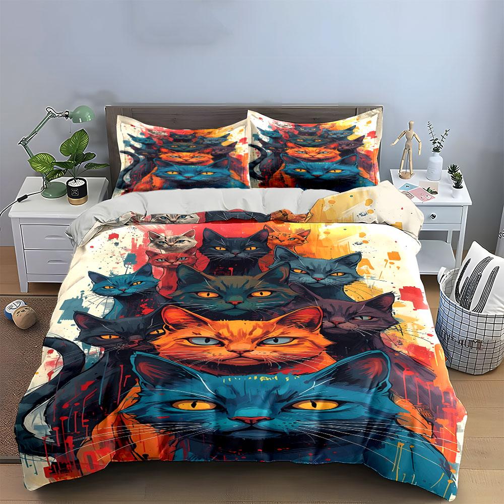 Colorful Cat Faces Pattern. Bedding Sets Duvet Cover Sets Duvet Covers Pillowcases(1*Duvet Cover 2*Pillowcases Without Duvet Insert)