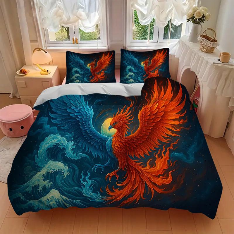 3pcs bedding set Phoenix YinYang Includes 1 Comforter + 2 Pillowcases, Without Pillow Inserts, Soft Comfortable, Lightweight Breathable, Pri