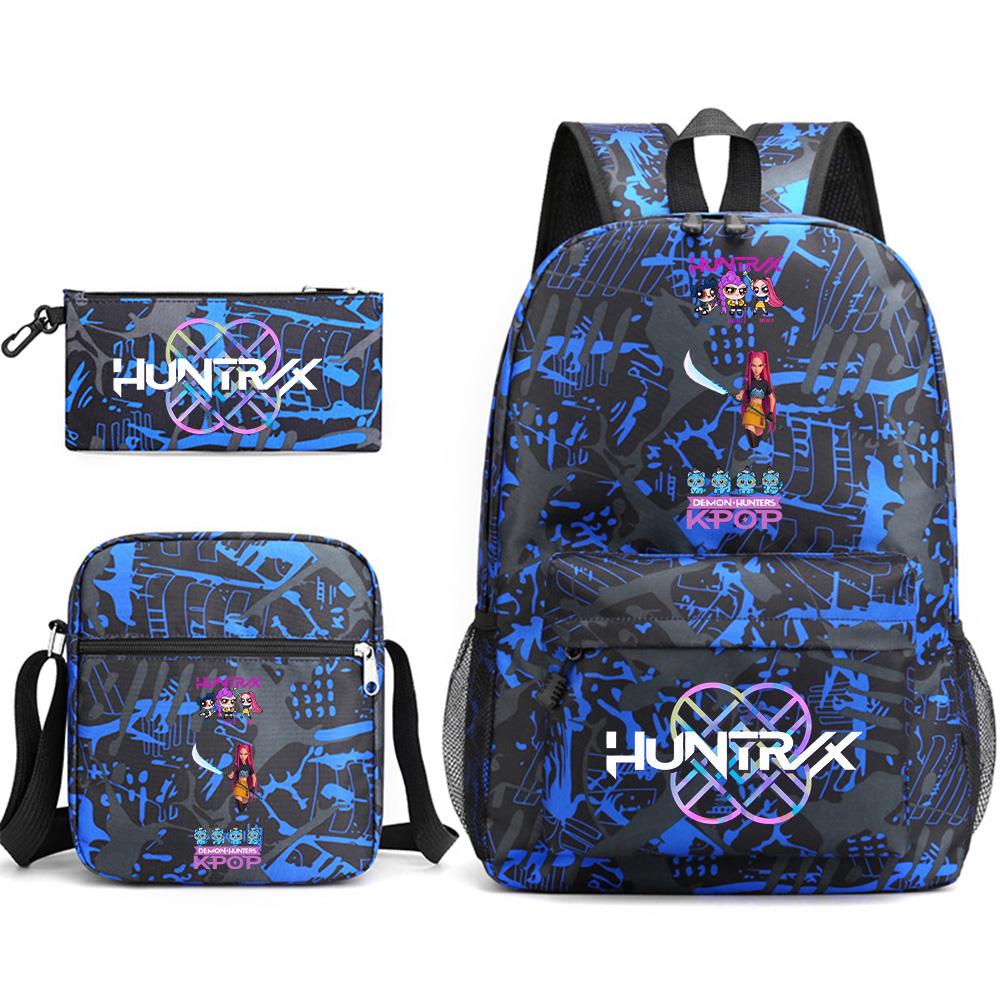 Set da 3 pezzi Anime Cartone Animato K-Pop Cacciatori di Demoni Zaino Stampato con Borsa a Tracolla Astuccio per Ragazzo Ragazza Adolescente Zaino Scolastico di Grande Capacità