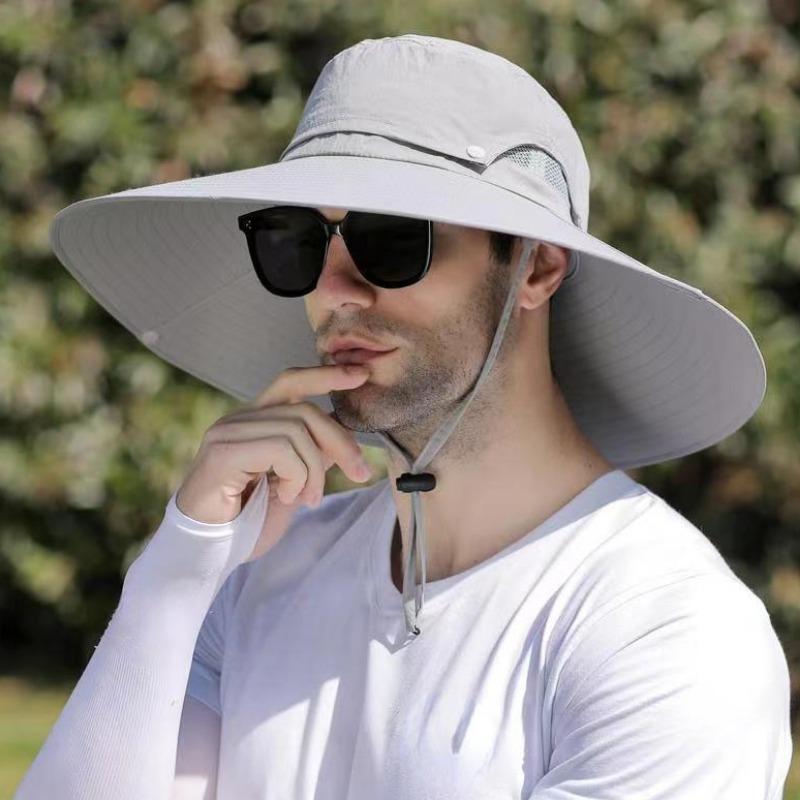 Summer 15CM Large Brim Sun Hat Men Women Breathable Fishing Caps Sun UV Protection Mesh Fisherman Hat Hiking Outdoor Beach Cap