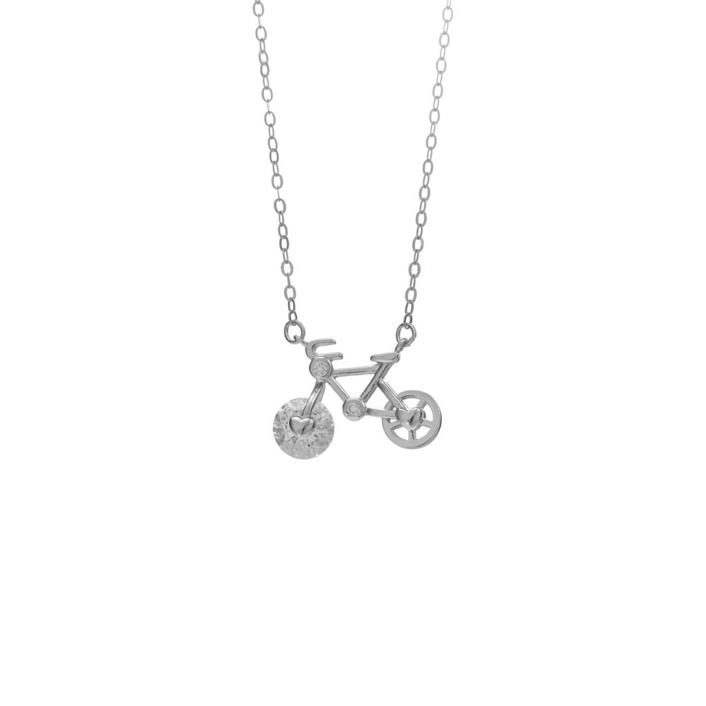 Lively Bicycle S925 Sterling Silver Necklace: Exquisite, Cute, Light Luxury with Bling Zircon Clavicle Chain for Women