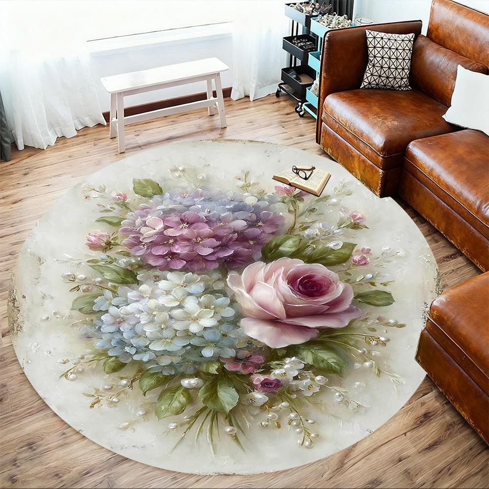 1pc Floral Bouquet Round Chair mat Area Rug - Non-Slip, Floor Mat for Office, Bedroom, and Indoor Decor-1002308